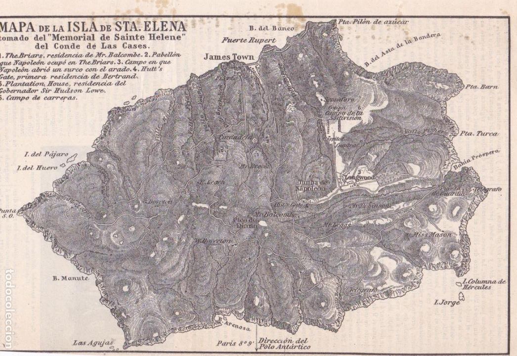 Mapas contempor&aacute;neos: Mapa: Isla de Santa Elena / tomado del memorial del Conde de las Cases  - 1927