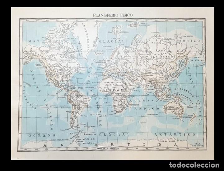 Mapas contempor&aacute;neos: MAPA PANISFERIO FISICO - EDITADO POR VICENS-VIVES - A&Ntilde;O 1961 - 31 X 23 CENTIMETROS