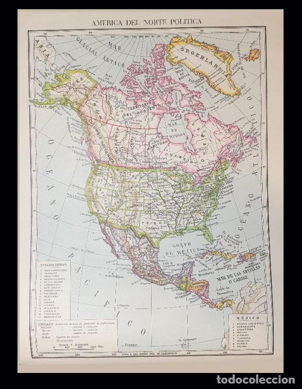 Mapas contempor&aacute;neos: MAPA AMERICA DEL NORTE POLITICA - EDITADO POR VICENS-VIVES - A&Ntilde;O 1961 - 31 X 23 CENTIMETROS