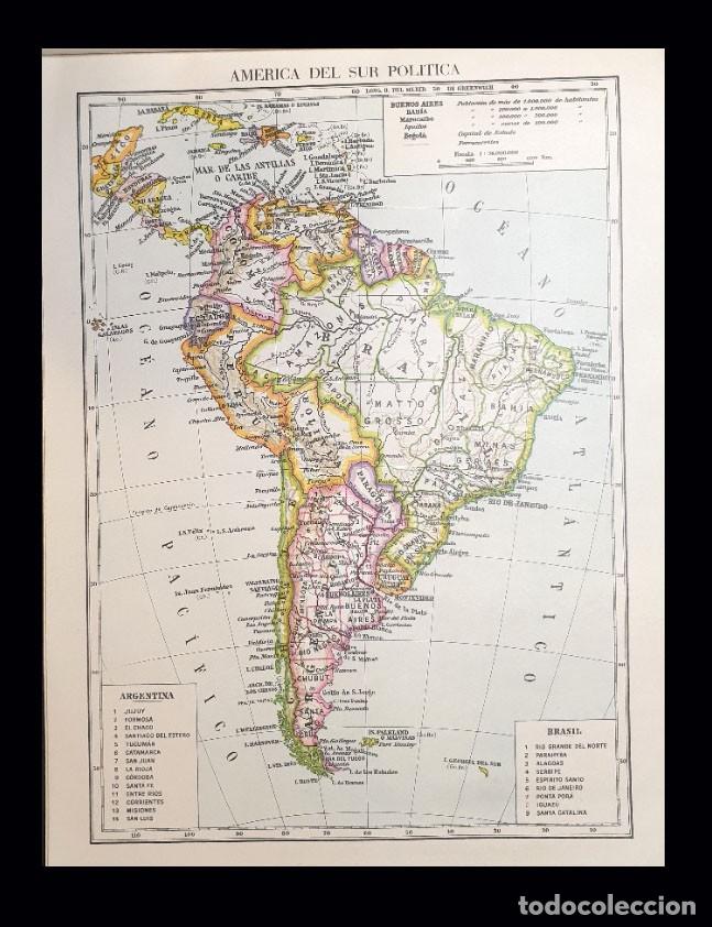 Mapas contempor&aacute;neos: MAPA AMERICA DEL SUR POLITICA - EDITADO POR VICENS-VIVES - A&Ntilde;O 1961 - 31 X 23 CENTIMETROS