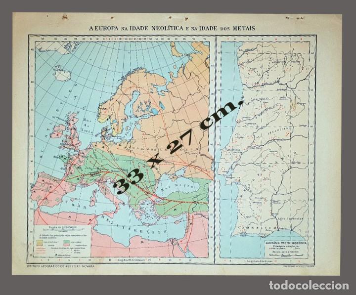 Mapas contempor&aacute;neos: MAPA -EUROPA, EDAD NEOL&Iacute;TICA Y EDAD DE METALES - Impreso Instituto Geogr&aacute;fico Agostini, Novara, 1925