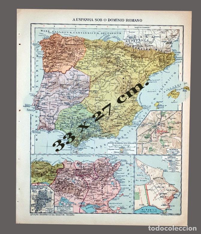 Mapas contempor&aacute;neos: MAPA - ESPA&Ntilde;A EN EL DOMINIO ROMANO - Impreso Instituto Geogr&aacute;fico De Agostini, Novara, 1925