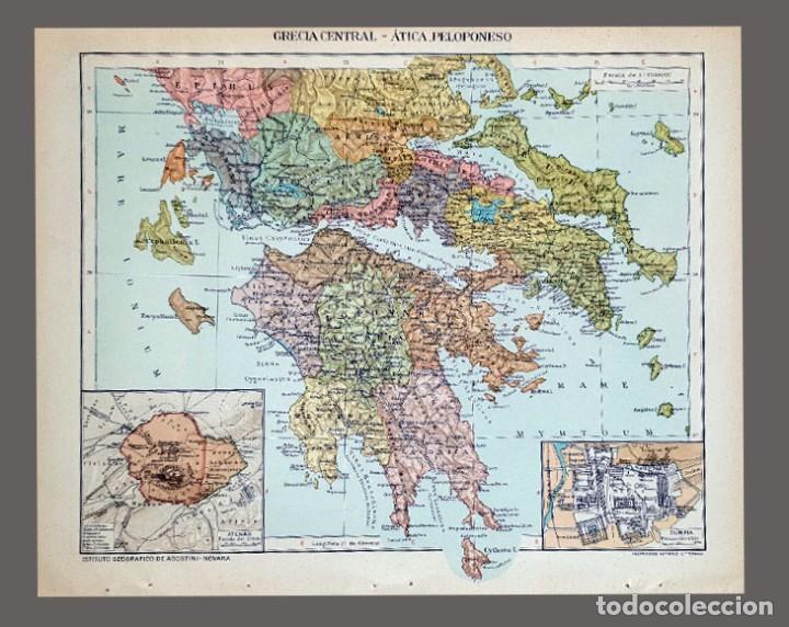 Zeitgen&ouml;ssische Karten: MAPA - GRECIA CENTRAL - &Aacute;TICA, PELOPONESO - Instituto Geogr&aacute;fico De Agostini, Novara, 1925