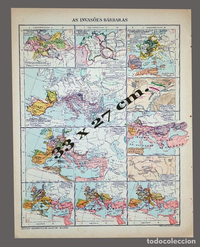Mapas contempor&aacute;neos: MAPA - LAS INVASIONES B&Aacute;RBARAS - Instituto Geogr&aacute;fico De Agostini, Novara, 1925