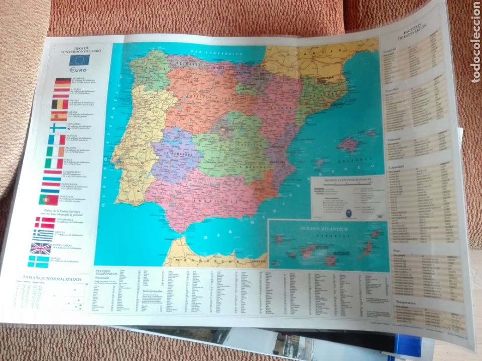 Mapas contempor&aacute;neos: MAPA ESPA&Ntilde;A CON FACTORES CONVERSION. PLASTIFICADO. - Foto 1