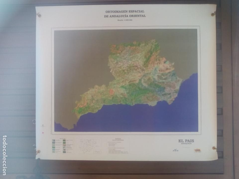 Mapas contempor&acirc;neos: ORTOIMAGEN ESPACIAL DE ANDALUCIA ORIENTAL. 93 x 80 cm. ESCALA 1:600.000. M&aacute;laga, Granada, Almeria.