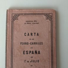 Mapas contemporáneos: 1881 CARTA MAPA DE LOS FERROCARRILERS DE ESPAÑA - DIRECCION DE OBRAS PUBLICAS. Lote 211405520