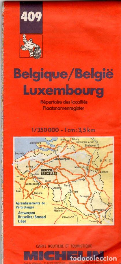 Mapas contempor&acirc;neos: MAPA DESPLEGABLE BELGICA - LUXEMBURGO **** MICHELIN N&Uacute;MERO 409 A&Ntilde;O 1991