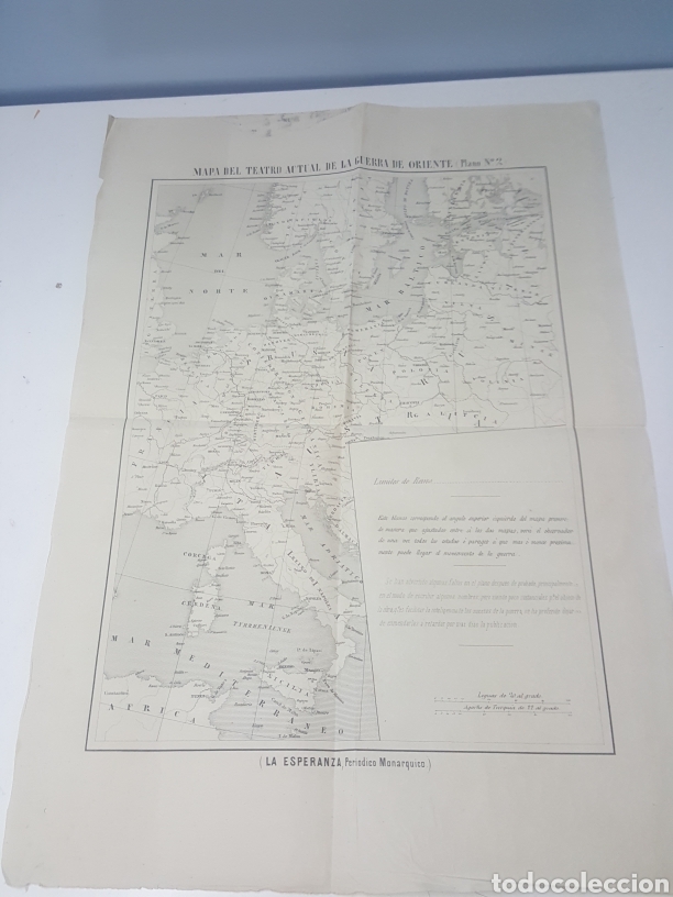 Mappe contemporanee: Mapa del teatro actual guerra de oriente Plano N&deg;2 periodico momarquico la Esperanza 1854 - 55x38 cm