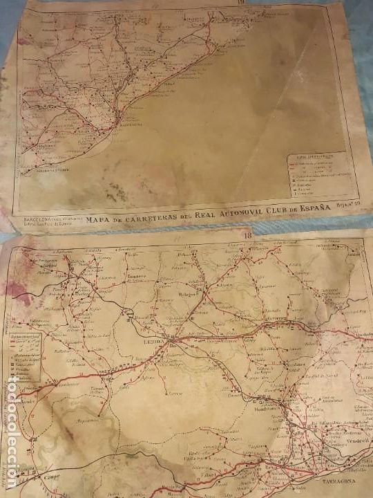 Contemporary maps: Antiguo 2 mapas de carreteras del real club autom&oacute;vil de espa&ntilde;a barcelona.lerida y Tarragona a&ntilde;os 30