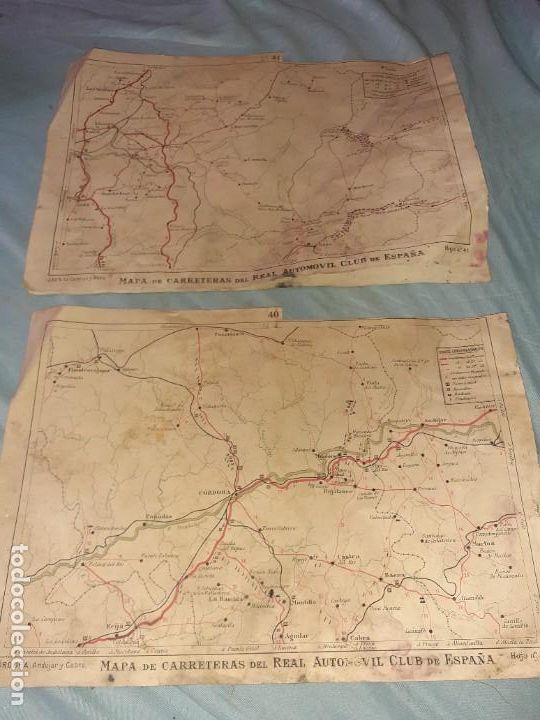 Contemporary maps: 2 ANTIGUO MAPA DE CARRETERAS DEL REAL AUTOM&Oacute;VIL CLUB ESPA&Ntilde;A C&oacute;rdoba y Ja&eacute;n a&ntilde;os 30 de tela y papel
