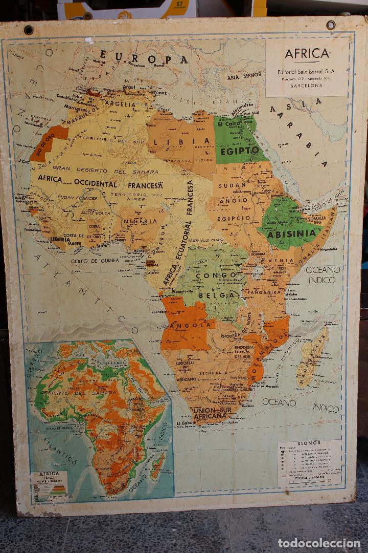 Mapas contempor&acirc;neos: Mapa carton editado por Seix Barral. Escala 1: 12.000.000. con dos caras africa y asia
