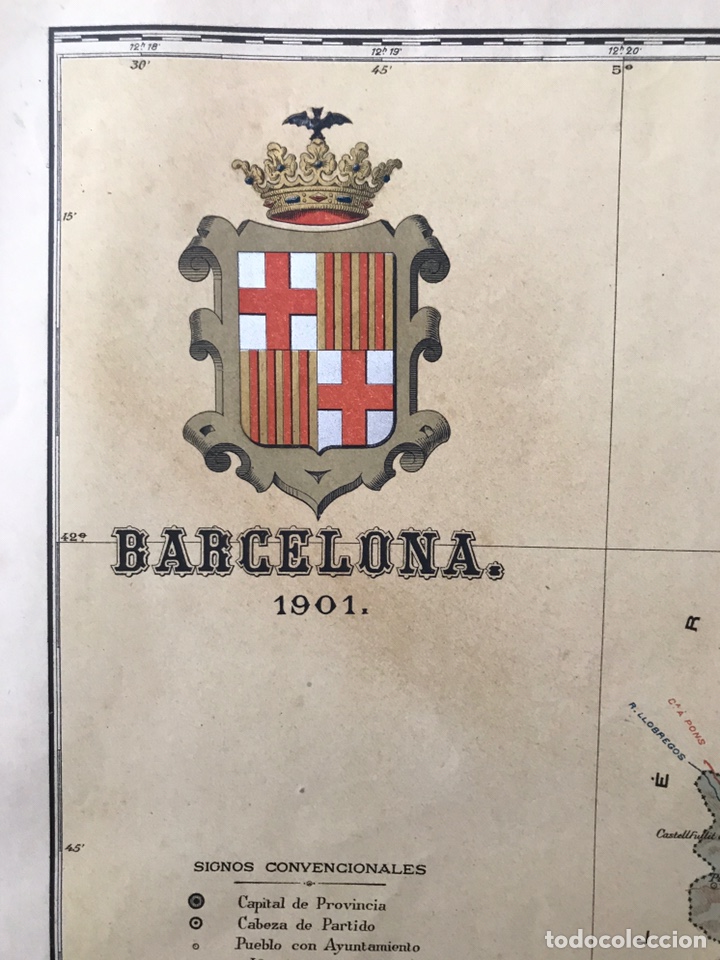 Mapas contempor&aacute;neos: BARCELONA. Mapa de la Provincia Catalana, con Escudo Cromo. Lit., Marti Campa&ntilde;a (a.1901)