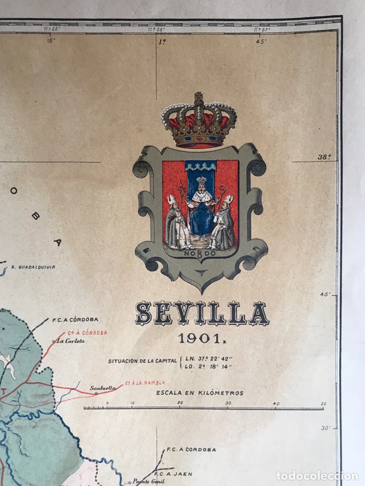 Mapas contempor&aacute;neos: SEVILLA.,Mapa de la Provincia Andaluza, con Escudo Cromo. Lit., Marti Campa&ntilde;a (a.1901)