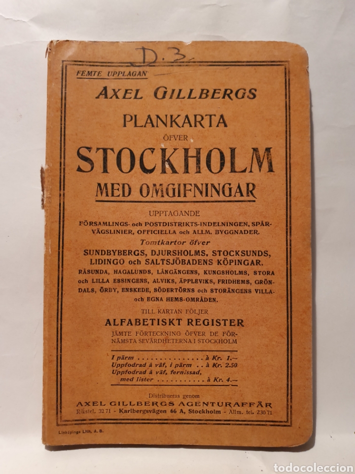 Contemporary maps: AXEL GILLBERGS. PLANKARTA. STOCKHOLM. ANTIGUO MAPA A&Ntilde;OS 30.