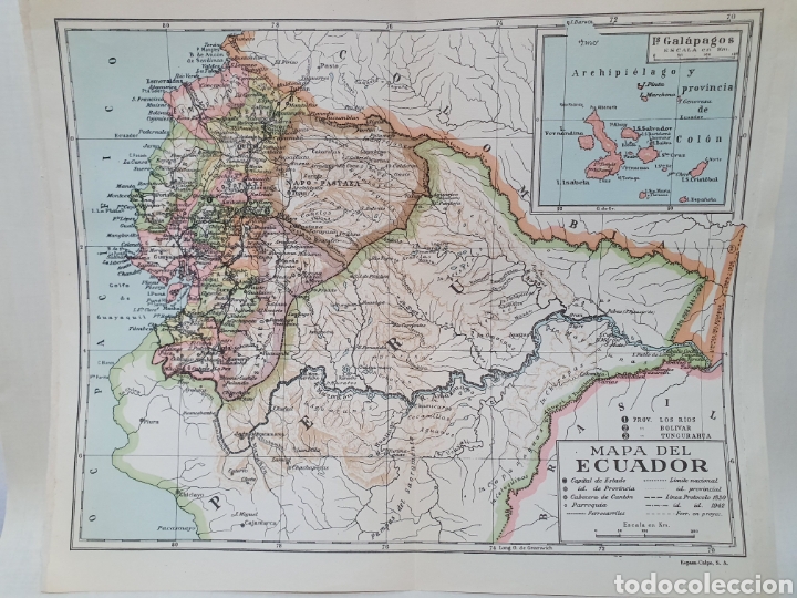 Mappe contemporanee: MAPA DE ECUADOR. ESPASA CALPE. 1957.