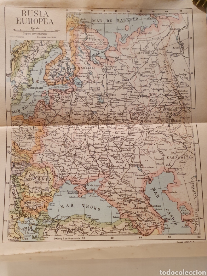 Zeitgen&ouml;ssische Karten: RUSIA EUROPEA. MAPA ESPASA CALPE. 1957.