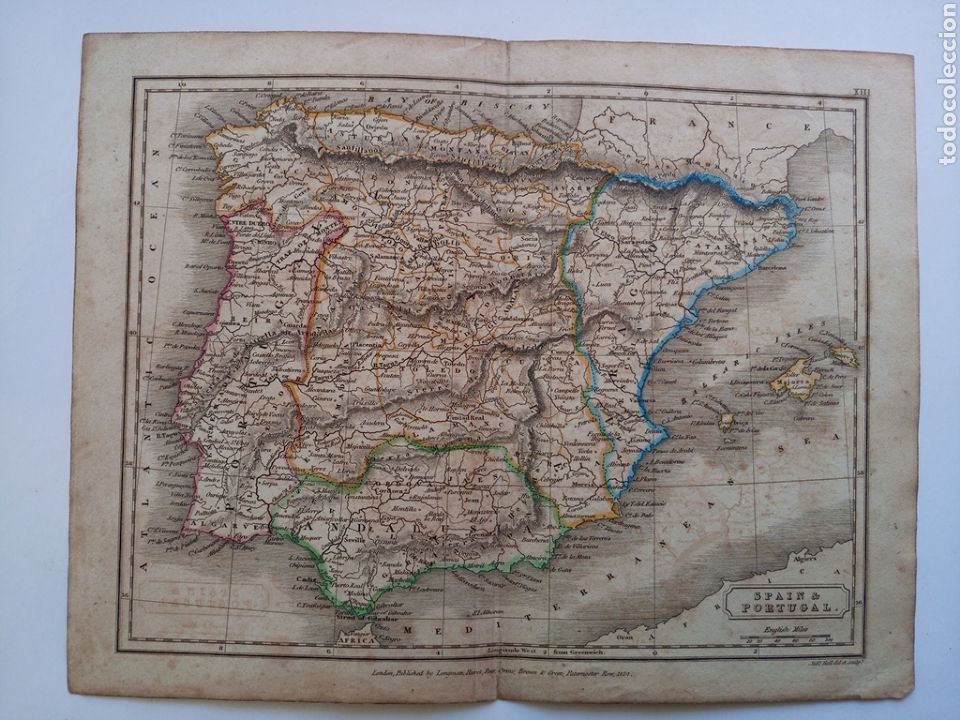 Mapas contempor&acirc;neos: Mapa de Espa&ntilde;a y Portugal de 1824 ingl&eacute;s