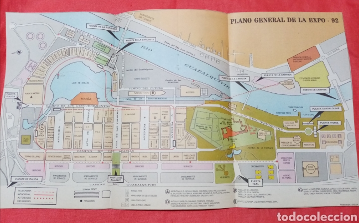 Mapas contempor&acirc;neos: Mapa de la Expo 92 de Sevilla - recorte de prensa de la &eacute;poca - medidas 43x24 cm.