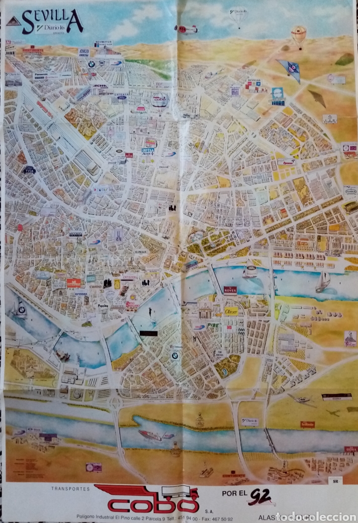 Mapas contempor&acirc;neos: Mapa comercial de Sevilla a&ntilde;o 1990 - Medidas 100x68 cm