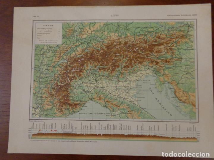 Mapas contempor&acirc;neos: Mapa - PLANO Y FOTOS DE LOS ALPES - L&Aacute;MINA DOBLE CARA - ENCICLOPEDIA ILUSTRADA SEGU&Iacute; 1905