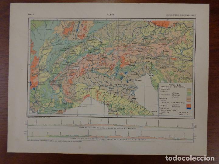 Mapas contempor&acirc;neos: Mapa - PLANO Y FOTOS DE LOS ALPES - L&Aacute;MINA DOBLE CARA - ENCICLOPEDIA ILUSTRADA SEGU&Iacute; 1905