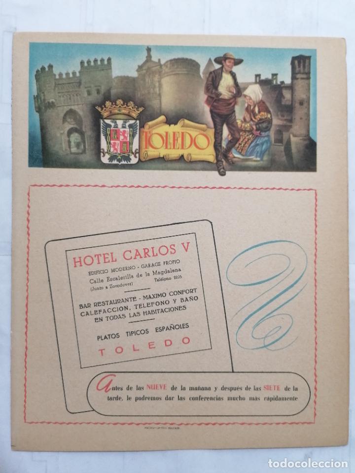 Mapas contempor&acirc;neos: MAPA DE LA PROVINCIA DE TOLEDO, PUBLICIDAD HOTEL CARLOS V Y BODEGAS SAN LUIS, EDITOR MATEU-CROMO