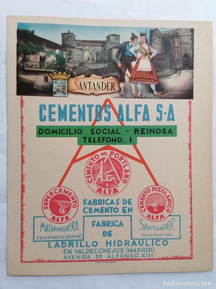 Mapas contempor&acirc;neos: MAPA DE LA PROVINCIA DE SANTANDER, PUBLICIDAD CEMENTOS ALFA, EDITOR MATEU-CROMO