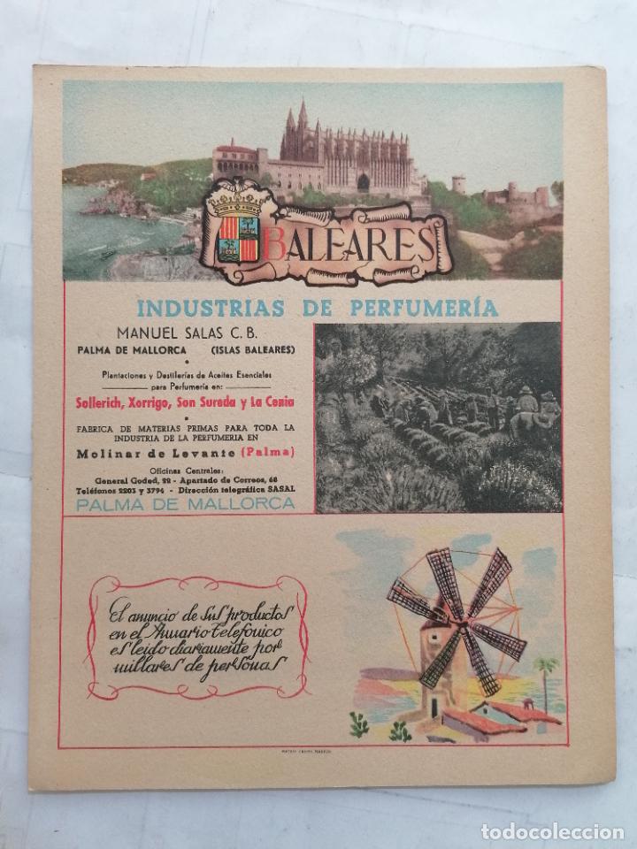 Mapas contempor&aacute;neos: MAPA DE LA PROVINCIA DE BALEARES, PUBLICIDAD INDUSTRIAS DE PERFUMERIA , EDITOR MATEU-CROMO