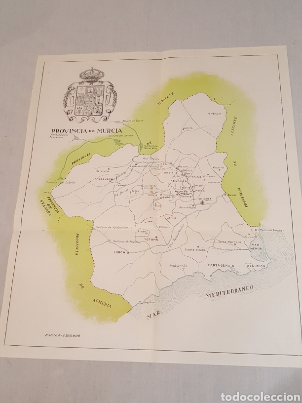 Mapas contempor&acirc;neos: Mapa Rios y pantanos provincia de Murcia a&ntilde;os 70 escala 1:500.000 de 37x44 cm