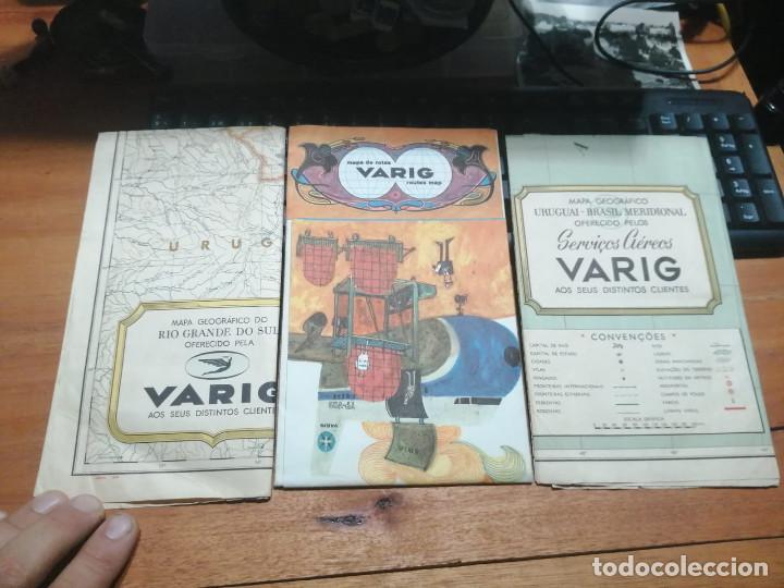 Mapas contempor&aacute;neos: Lote 3 mapas Antiguos Compa&ntilde;ia Varig Brasil Uruguay Brasil Meridional Rio grande do sul Mapa Rutas