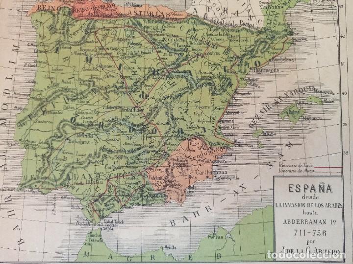 Mapas contempor&aacute;neos: MAPA HIST&Oacute;RICO DOBLE, ESPA&Ntilde;A VISIGODA Y MUSULMANA, ARTERO, ORIGINAL GRANADA, 1880, 141 A&Ntilde;OS.