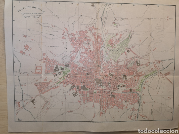 Mapas contempor&aacute;neos: PLANO DE GRANADA - PRINCIPIOS SIGLO XX - GRABADOR - A. COLOMER - EDITOR - A. MART&Iacute;N - 59 X 75 CM