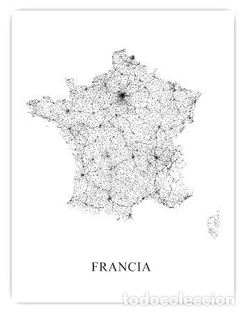 Mapas contempor&aacute;neos: mapa francia blanco y negro 80cmx61cm - Foto 1