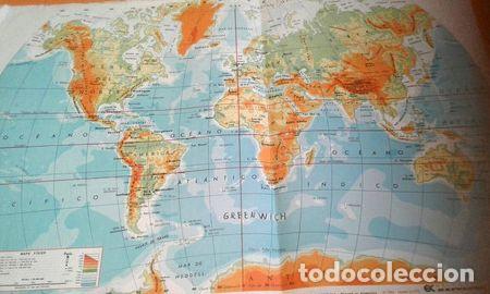 Mapas contempor&aacute;neos: antiguo mapa planisferio mide 46 x 31 colormapa impreso 1975