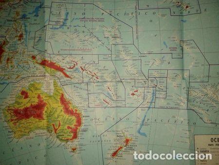 Mapas contempor&aacute;neos: mapa geografia fisico politico oceania color 38x50 perfecto