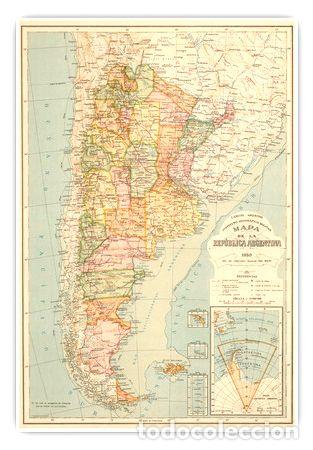 Zeitgen&ouml;ssische Karten: mapa politico republica argentina ano 1950 90cmx61cm