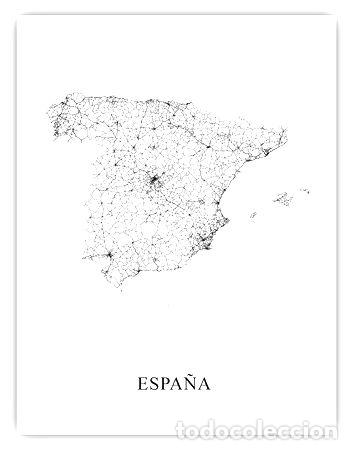 Mapas contempor&aacute;neos: mapa espana blanco y negro 80cmx61cm