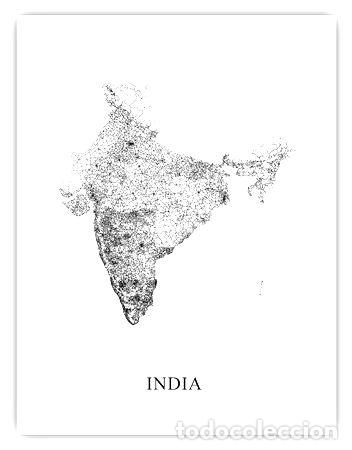 Mapas contempor&aacute;neos: mapa india blanco y negro 80cmx61cm