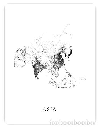 Mapas contempor&aacute;neos: mapa asia blanco y negro 80cmx61cm