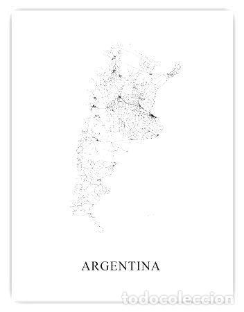 Mapas contempor&aacute;neos: mapa argentina blanco y negro 80cmx61cm