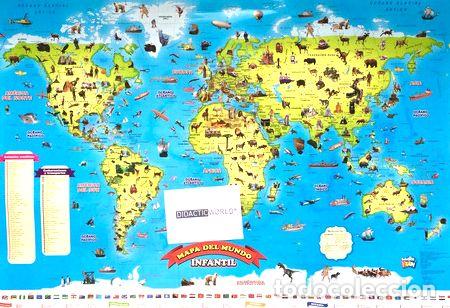 Mapas contempor&aacute;neos: planisferio infantil mapamundi 98x74 laminado y varillado