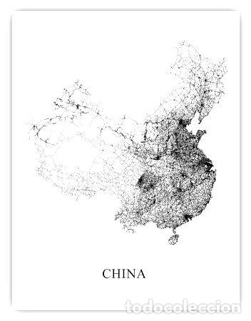 Mapas contempor&aacute;neos: mapa china blanco y negro 80cmx61cm