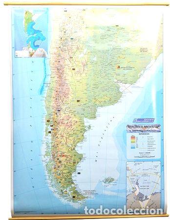 Mapas contempor&aacute;neos: mapa mural argentina fisicopolitico entelado 90 x 130 cm