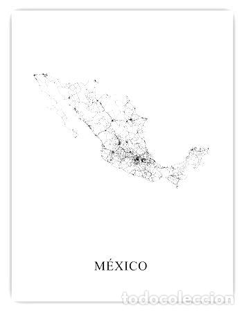 Mapas contempor&aacute;neos: mapa mexico blanco y negro 80cmx61cm