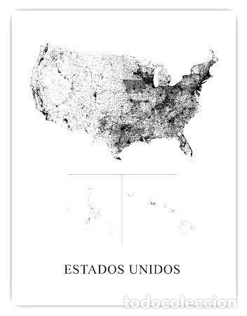 Mappe contemporanee: mapa estados unidos blanco y negro 80cmx61cm