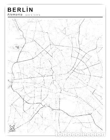 Mapas contempor&acirc;neos: mapa ciudad de berlin blanco y negro 80cmx61cm