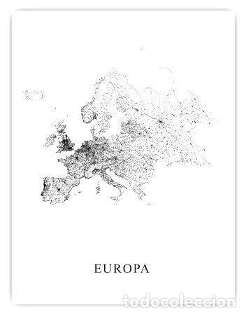 Mapas contempor&aacute;neos: mapa europa blanco y negro 80cmx61cm - Foto 1
