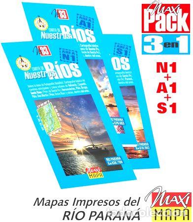 Mappe contemporanee: rio parana 3 mapas satelitales impresos areas n1 a1 s1