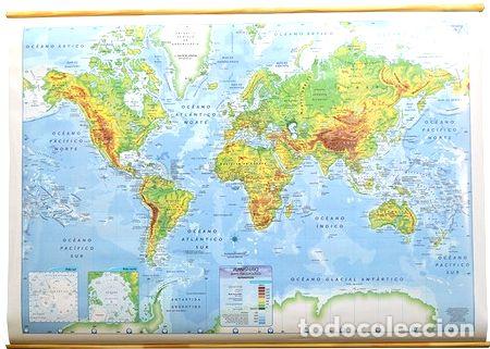 Mappe contemporanee: mapa mural planisferio fisico politico plastificado